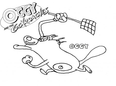 Oggy with Cockroach Racket Coloring Page - Free Printable Coloring Pages  for Kids