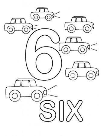 Learn Number 6 With Six Cars Coloring Page : Bulk Color
