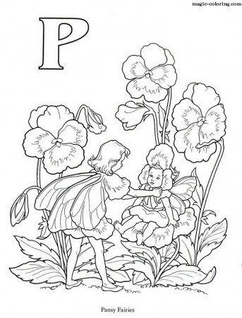 Magic Coloring - Pansy Fairies - Flower Coloring Page for letter 