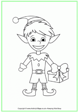 Christmas Elf Colouring Page