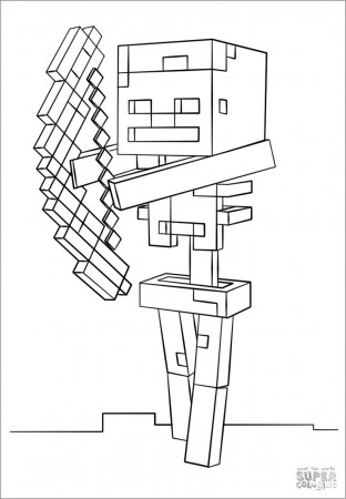 Minecraft Skeleton with Bow and Arrow Coloring Page - ColoringBay