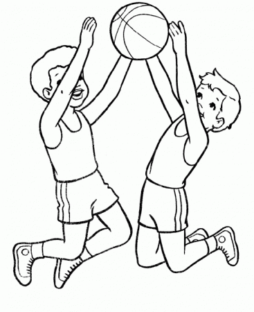 Two boys Jump in the air basketball coloring page: Two boys Jump 