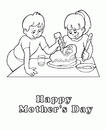 Mother's Day Coloring pages | BlueBonkers - Kids making a cake 