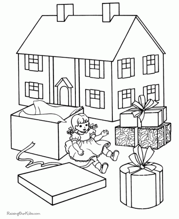 Printable Christmas coloring pages - Toys under the tree