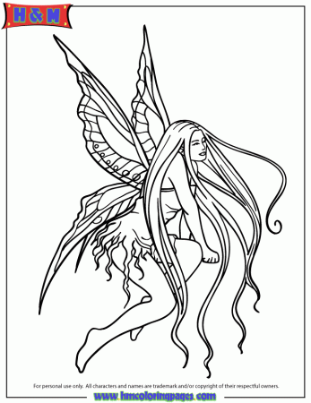Long Hair Fairy With Wings Coloring Page | Free Printable Coloring 