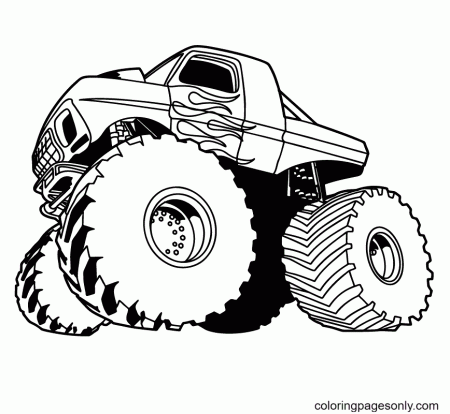 Monster Truck with side Flame body graphics Coloring Pages - Monster Truck Coloring  Pages - Coloring Pages For Kids And Adults