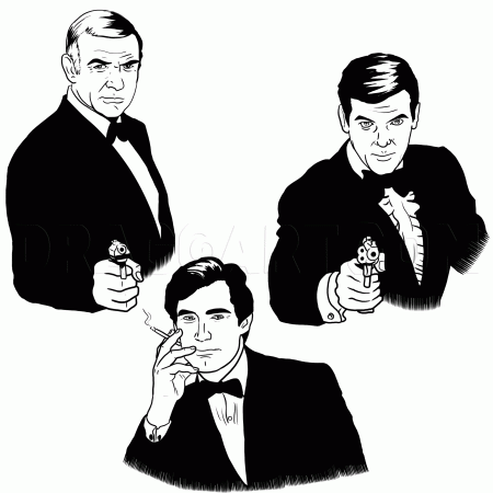 How to Draw James Bond, James Bond 007, Coloring Page, Trace Drawing