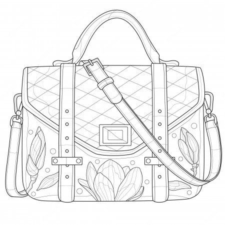 Premium Vector | Bag with magnolias. ladies handbag.coloring book  antistress for children and adults. illustration isolated on white  background.zen-tangle style.