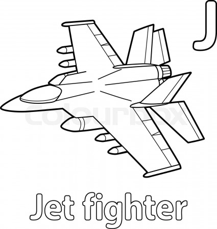 Jet Fighter Alphabet ABC Coloring Page J | Stock vector | Colourbox