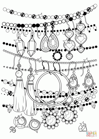 Earrings and Beads coloring page | Free Printable Coloring Pages