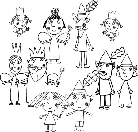 Drawing the characters of Ben and Holly's Little Kingdom coloring page