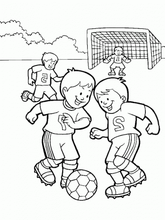A Group of Kids Playing Soccer in the School Yard Coloring Page ...