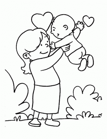 Mom and Kids on Mothers Day Coloring Sheet - Mother's Day Coloring 