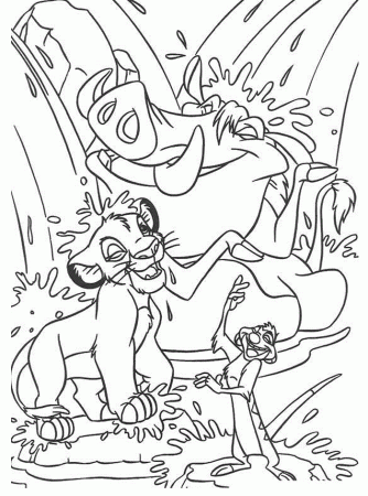 Pumbaa Crossing River Lion King Coloring Pages - Disney Coloring 