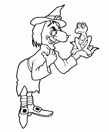 Frog Coloring Page | Witch Holding a Frog