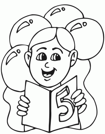 Birthday Coloring Page | A Five Year Old Holding His Card