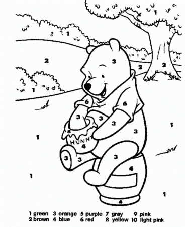 Color By Numbers Coloring Pages Pooh With Hunny Coloring Pages 