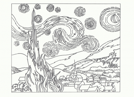 Coloring Page Starry Night Van Gogh - High Quality Coloring Pages