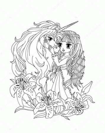 Unicorn Girl enclose unicorn to color coloring pages