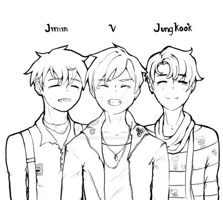 Jimin, V and Jungkook Coloring Page - Free Printable Coloring Pages for Kids