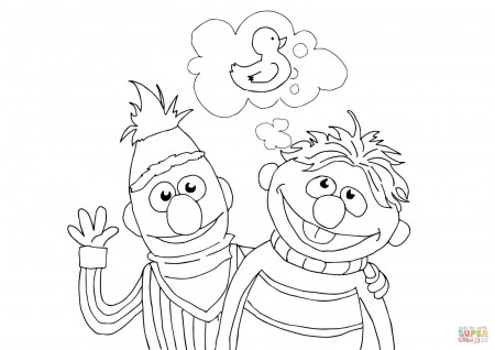 Bert, Ernie and Rubber Duckie coloring page | Free Printable ...
