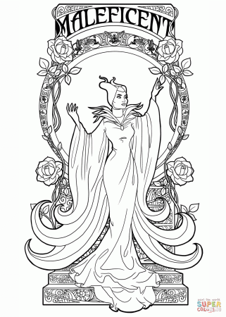 Art Nouveau Maleficent coloring page | Free Printable Coloring Pages
