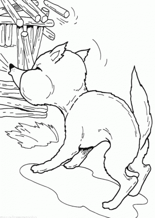 Strong Blow from Wolf in Three Little Pigs Coloring Pages: Strong ...