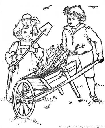 Crayon Palace: Color the children pushing a wheelbarrow