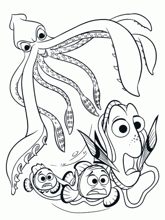 Finding Dory coloring page - Dory Marlin and Nemo are attacked by a giant  squid | Animal coloring pages, Nemo coloring pages, Coloring pictures