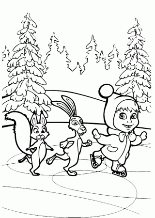 Masha and the Bear - Masha skating on ice with rabbit and ...
