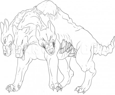 How to Draw Cerberus, Coloring Page, Trace Drawing