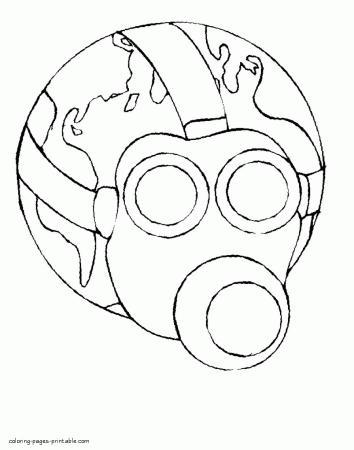 Earth in a gas mask coloring page || COLORING-PAGES-PRINTABLE.COM
