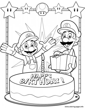 Cake Super Mario Happy Birthday 29e8 Coloring page Printable