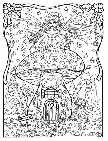 Fairy Christmas Coloring Page Adult color fairy house digital | Etsy