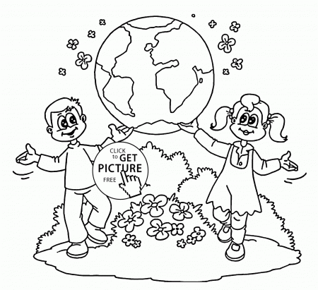 Kids showing Earth - Earth Day coloring page for kids, coloring ...