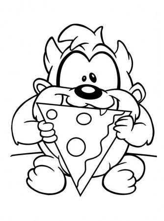 Baby Taz Eating Pizza in Baby Looney Tunes Coloring Page: Baby Taz ...