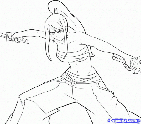 How To Draw Fairy Tail Erza Sketch Coloring Page