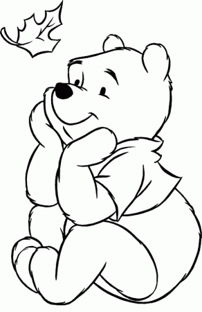 Winnie The Pooh Watching Falling Leaf Coloring Page - Free ...