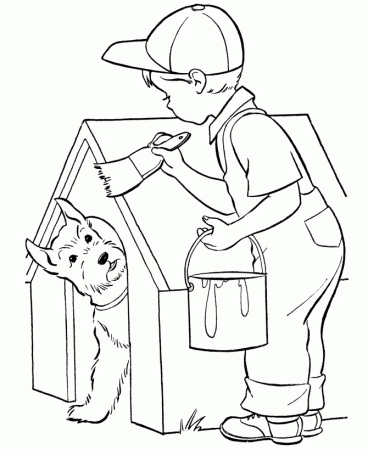 Dog Coloring Pages | Printable Doghouse Painting coloring page 