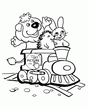 Toy Train with Animals coloring page for toddlers, transportation ...
