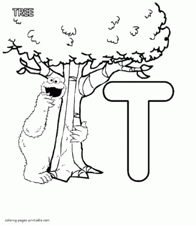 Cookie Monster and the letter T. Free coloring pages || COLORING-PAGES -PRINTABLE.COM