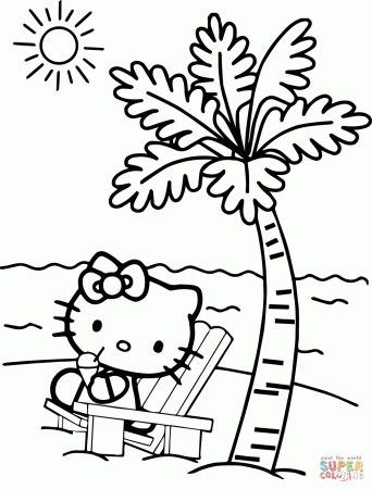 Hello Kitty at the Beach coloring page | Free Printable Coloring Pages