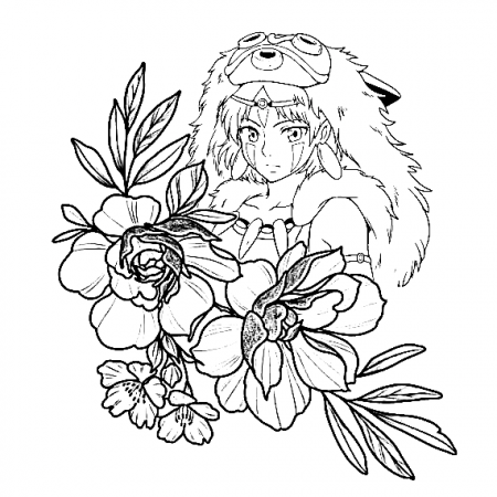 Princess Mononoke with Flowers Coloring Pages - Princess Mononoke Coloring  Pages - Coloring Pages For Kids And Adults