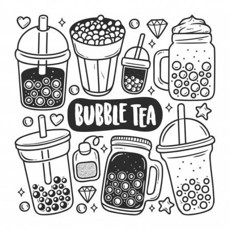 Free Vector | Bubble tea icons hand drawn doodle coloring