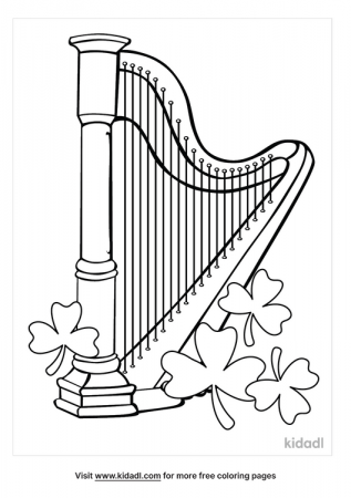 Harp And Shamrocks Coloring Pages | Free Music Coloring Pages | Kidadl