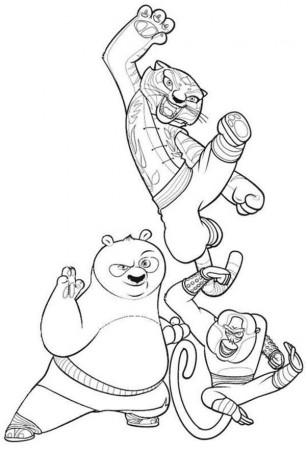 Po and Tigress and Monkey from Kung Fu Panda Coloring Page ...