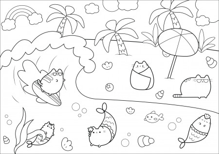 Coloring Pages : Pusheen Coloring For Adults Donut Sea And Sun ...