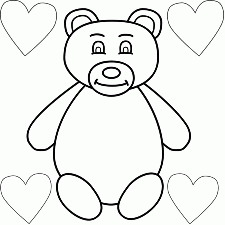 Teddy Bear with Four Hearts - Coloring Page (Mother's Day)