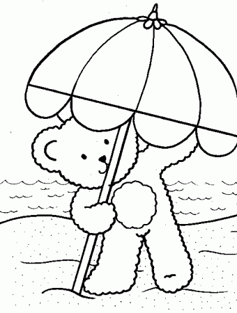 Teddy Bear and Beach Umbrella Coloring Page
