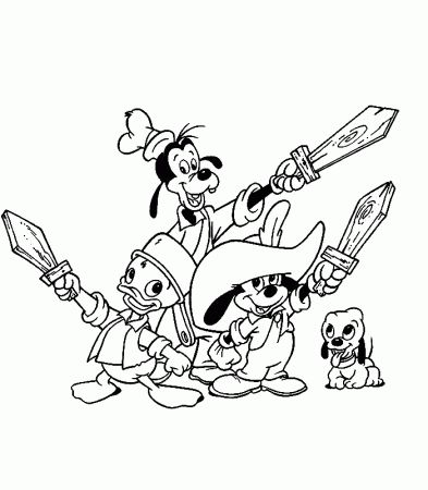 The Three Musketeers Coloring pages (Mickey, Donald, Goofy 